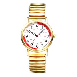OIDEA Nurse Watches for Women: 24 Hour Easy Read Dial Second Hand Pulsometer Medical Watch Gold Elastic Strap Analog Wristwatch for Medical Professionals Students Doctors