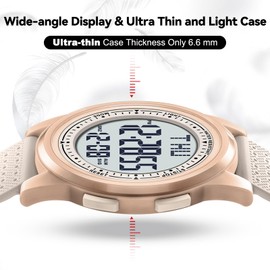 Bomieux Watches for Men, Ultra-Thin Digital Watch Men with Stopwatch Countdown Alarm Wide-Angle Display Waterproof Minimalist Mens Watch Gifts for Mens Womens