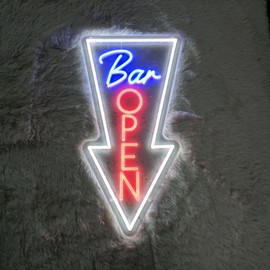 Bar Open Neon Sign Light Up Arrow sign LARGE neon signs for wall decor 12x24 inches - Remote Included Bar Decorations for home Vertical Arrow Led Light (12x24'', Mix color 1)