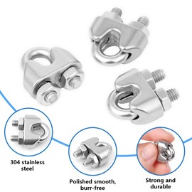 Flintronic 60PCS Wire Rope Clip, 20PCS M4 Wire Rope Cable Clip Clamps with 20PCS Wire Rope Crimping Loop Sleeves and 20PCS Wire Rope Thimbles, rope Grips for Awning Fixed Clothesline Tensioner