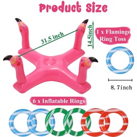 mciskin Flamingo Inflatable Pool Ring Toss Games Toys, Floating Flamingo Swimming Pool Ring with 6Pcs Rings, Swimming Pool Games for Kids Adults Summer Pool Party