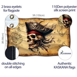 Pirate Flag – Jolly Roger Flag with Pirate Map – Funny Flag – 110Den polyester - Double Seam - 2 brass eyelets, large 5ft x 3ft