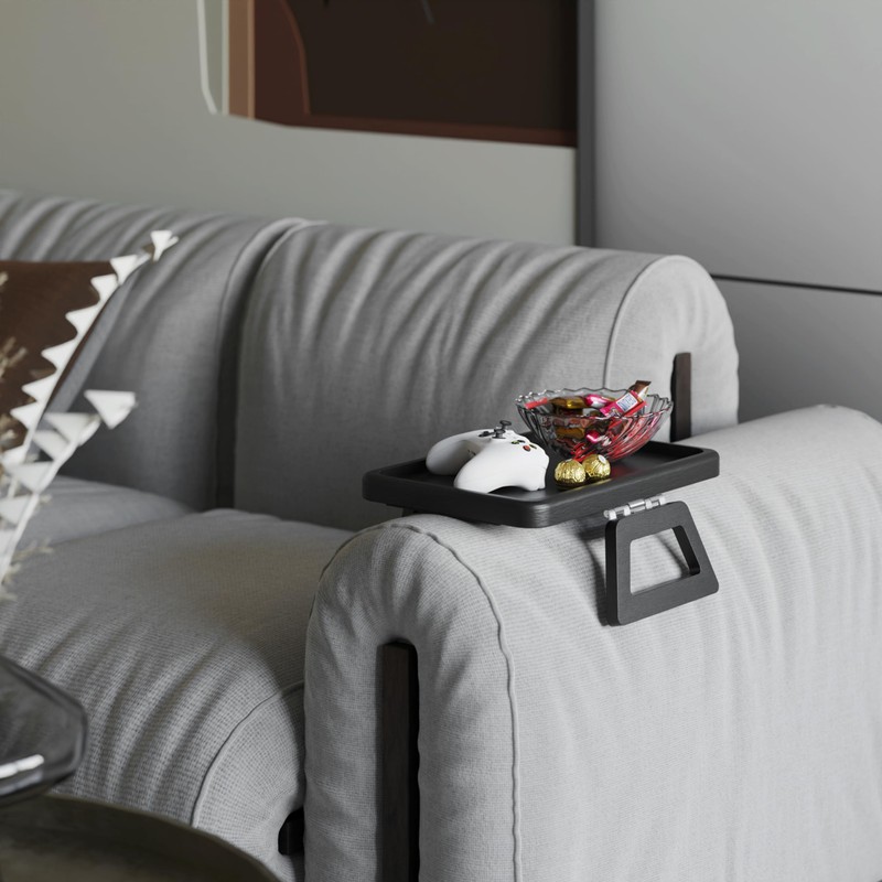 Tinamo Acacia Couch Arm Table - Wooden Sofa Armrest Tray