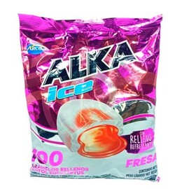 Arcor Alka Ice Mints with Gel Center - Strawberry Flavored, Menthol Eucalyptus Jelly Center - Aspartame-Free Long-Lasting Fresh Breath Mint Candy, Individually Wrapped, Party Size - (100 Pieces)