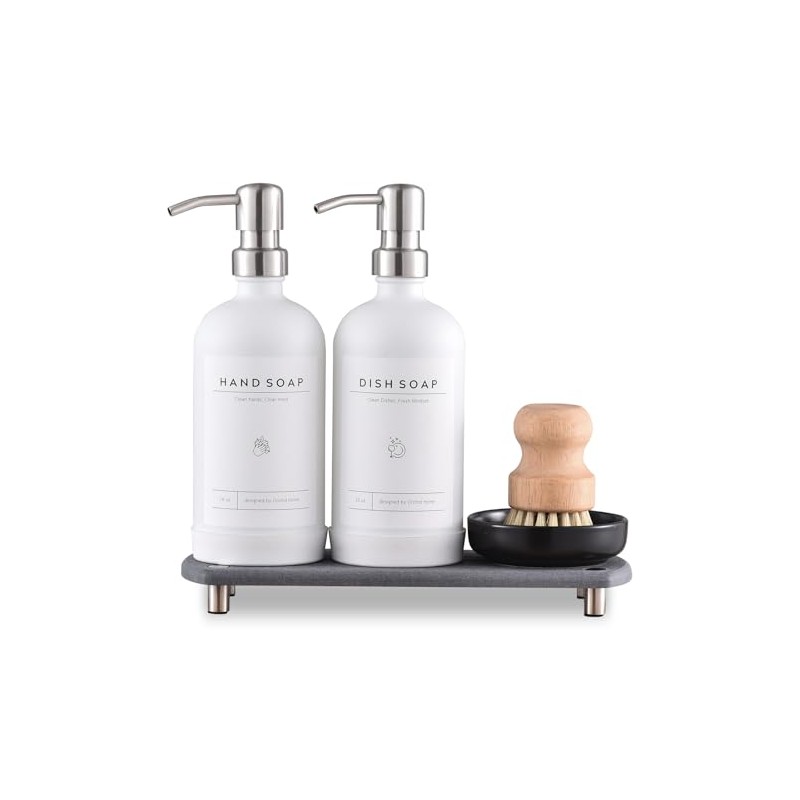[Luxury] Kitchen Soap Dispenser Set - 16OZ White Glass Bottle,