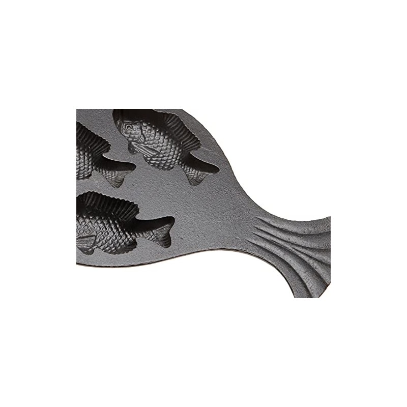 Old Mountain 10145 Fish Impression Cornbread Pan, Cast Iron, Black,