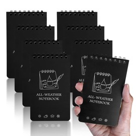 CXRYLZ 8 Pack Small Waterproof Notebook, 3x5 All Weather Pocket Notebook, Field Notepads, Mini Spiral Notepad for Outdoor Activities Military School(Black)