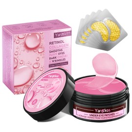 Yargkos Pink Eye Mask 60Pcs, 5 Portable 24K Gold Collagen Under Eye Patches, 30 Pairs Hydrating Undereye Gel Pads for Women Men Dark Circles Puffy Eyes Puffiness Wrinkle Eye Bag Treatment