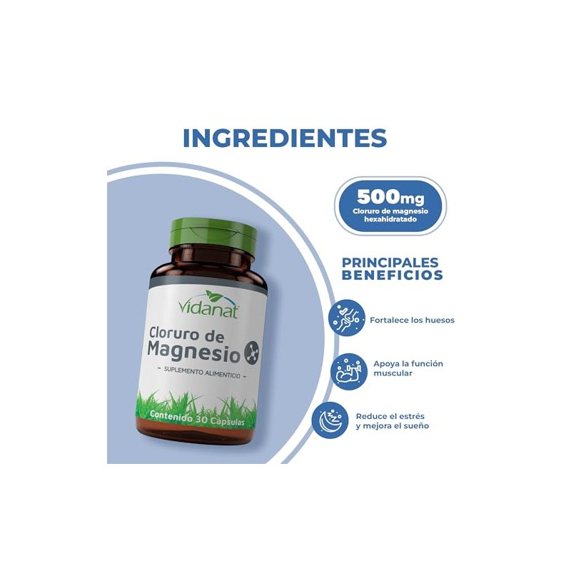 Vidanat Cloruro de Magnesio 30 Cápsulas – Suplemento Alimenticio de