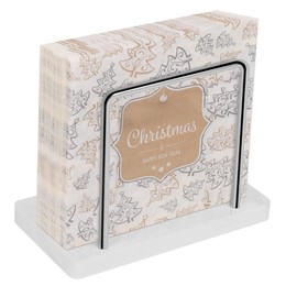 Livabber Napkin Holder, Metal Napkin Holder Modern Freestanding Tissue Paper Dispenser for Table Kitchen Countertop (Marble Base, Chrome)