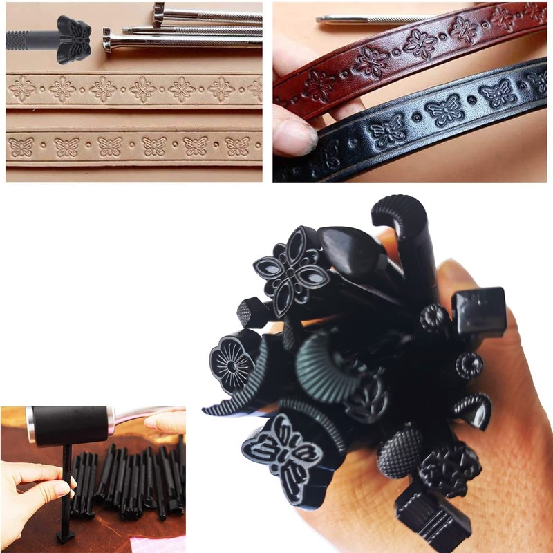 yuentoen 20 Pieces Leather Punching Tool Set, Leather Embossing Stamp,