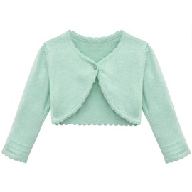 Lilax Baby Girls' Long Sleeve Cardigan Shrug, Button Closure Knitted Bolero Mint
