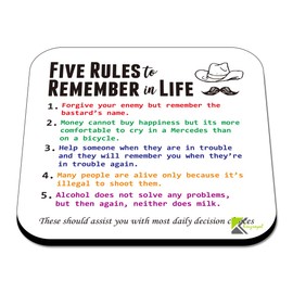 CS597 Five Rules to Remember in Life Novelty Funny Coffee Tea Drink Gift Glossy MDF Wooden Coaster