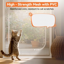 BFNN Cat Screen Door, Extra Tall Cat-Proof Mesh Gate, Fit Door Size 30'' x 80'', Anti Scratch Mesh with Zipper Closure, for Living Room, Kitchen, Bedroom (White, U-Shaped)