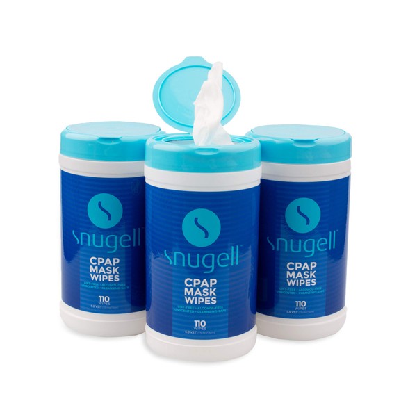 CPAP Mask Wipes by Snugell | 330 Count | Unscented | 100% Soft Cotton | Lint & Alcohol Free | Skin Safe with Aloe Vera | Easy Opening Canister | Clean CPAP Mask, Tube & Devices (3)