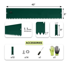 A ANLEOLIFE 6 Pack 40" LX 8" H Galvanized Steel Garden Landscape Edging for Straight and Mild Curved Lines, Bendable Lawn Border with Gloves and 10 Stakes (20FT Total) (8 inch Tall, Green)