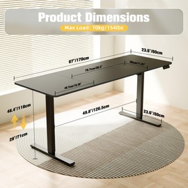 ERGOMAKER Electric Standing Desk, 67" x 23.6" Height Adjustable Sit Stand Desk with Splice Board for Home Office, Computer Table Memory Preset (Black Frame, Black Desktop)
