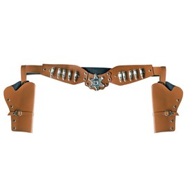 Boland 54382 - Fondina doppia per pistola sceriffo, lunghezza 125 cm, marrone-argento, cintura da cowboy, wild west, costume, carnevale, festa a tema