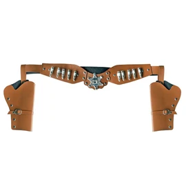 Boland 54382 - Fondina doppia per pistola sceriffo, lunghezza 125 cm, marrone-argento, cintura da cowboy, wild west, costume, carnevale, festa a tema