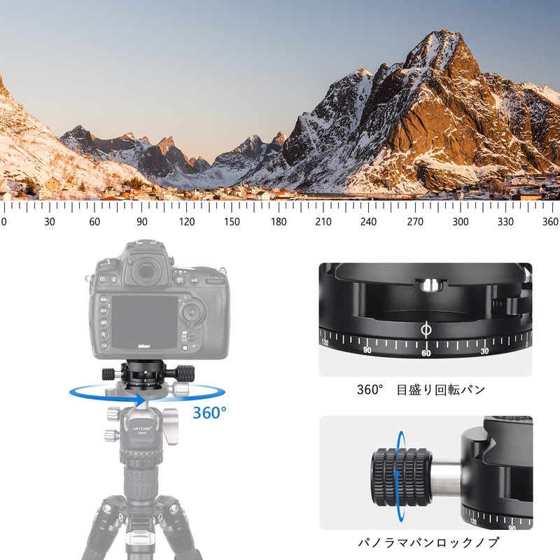ARTCISE 360° Panoramic Pan Base Clamp, Aluminum Alloy, Arca Switzerland,