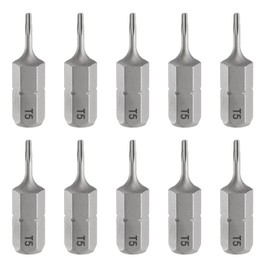HARFINGTON 10pcs T5 Torx Screwdriver Bit 1/4" Hex Shank 25mm/1" Length Magnetic Star 6 Point Head S2 Steel Screw Driver Bit