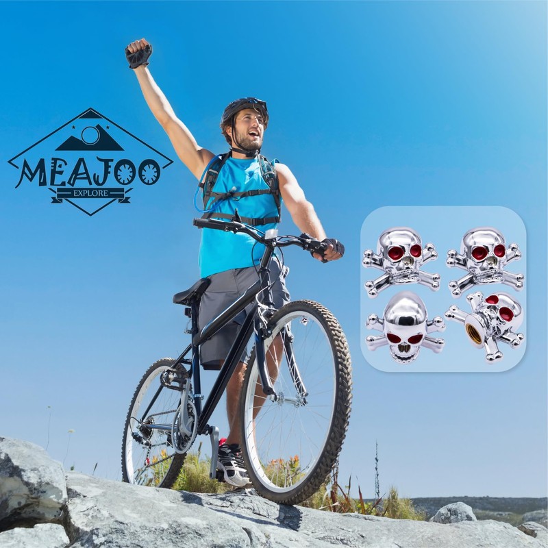 MEAJOO 4PCS Skull Style Tire Valve Stem Caps, with Rubber