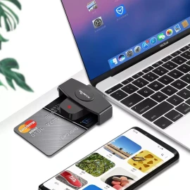 ROCKETEK TYPE C DOD Military USB-C Common Access CAC Smart Card, Credit Card Reader