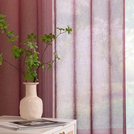 EMEMA Translucent Gradient Voile Soft Polyester Curtains for Windows Balcony Colour Modern Room Bedroom Balcony Living Room 2 Pieces 140 x 245 cm Reddish Brown