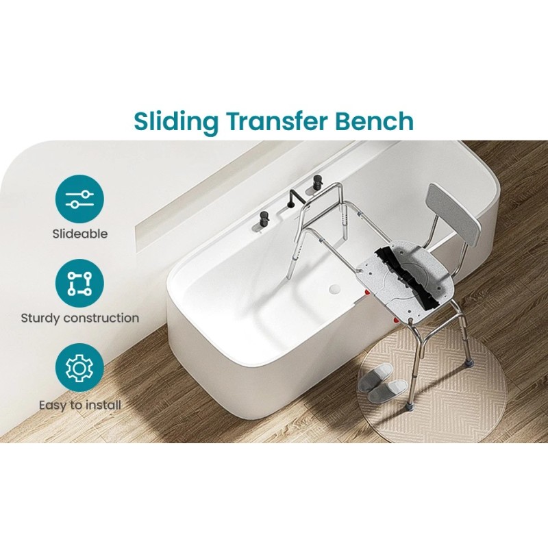 WAYES 400lb Sliding Tub Transfer Bench Shower Chair Shower Bench