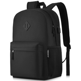 ZUBOND Unisex Black Backpack for School & Travel - Lightweight Laptop Backpack with USB Port Fits 17.3 Inch Notebook, Water Bottle Pocket - Ideal for Teens, College Students, Adults