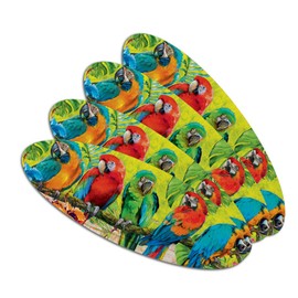Colorful Tropical Rainforest Parrots Double-Sided Oval Nail File Emery Board Set 4 Pack