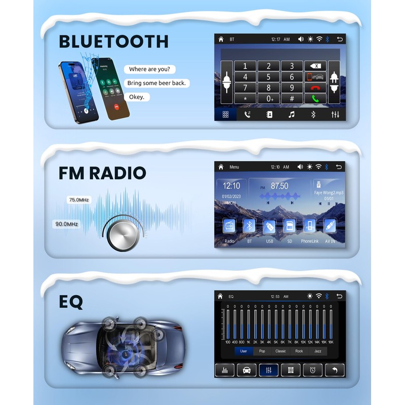 Wireless Double Din Car Stereo Carplay Android Auto, 7 Inch