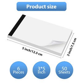 50 Sheets Blank Notepads 3x5 Inch for Students and Teacher Small Notepad Servers Note Pads Refills Memo Pads White Paper Pads Writing Pads Scratch Note Pads for Home Office School restaurant 6 Pack