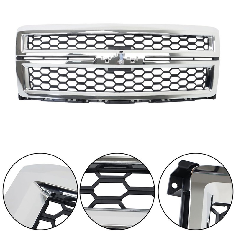 munirater Chrome Front Bumper Honeycomb Grille Replacement for 2014-2015 Silverado
