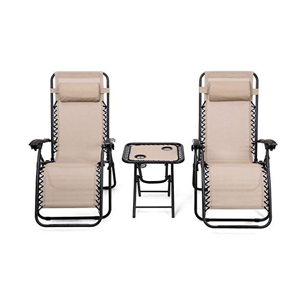 S AFSTAR Folding Zero Gravity Lounge Chair Set, 3 PCS