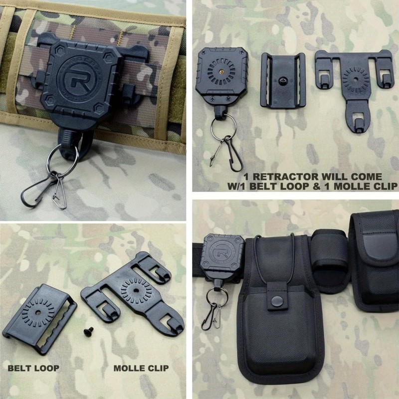 Military Tactical Gear Retractor, Molle Tactical Gear Tether, and a