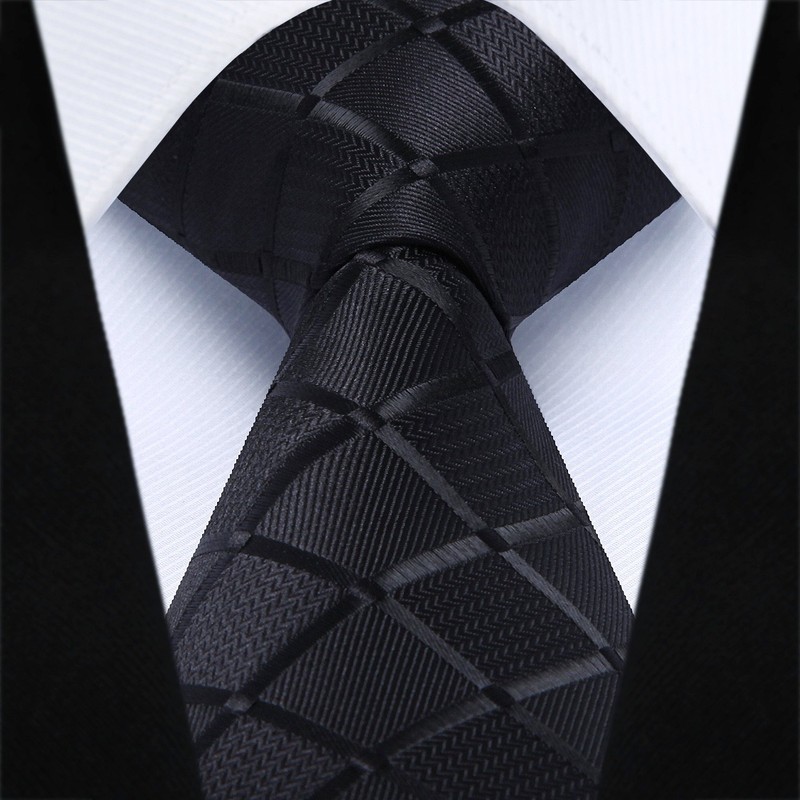 HISDERN Men's Checked Tie and Pocket Square Set - black