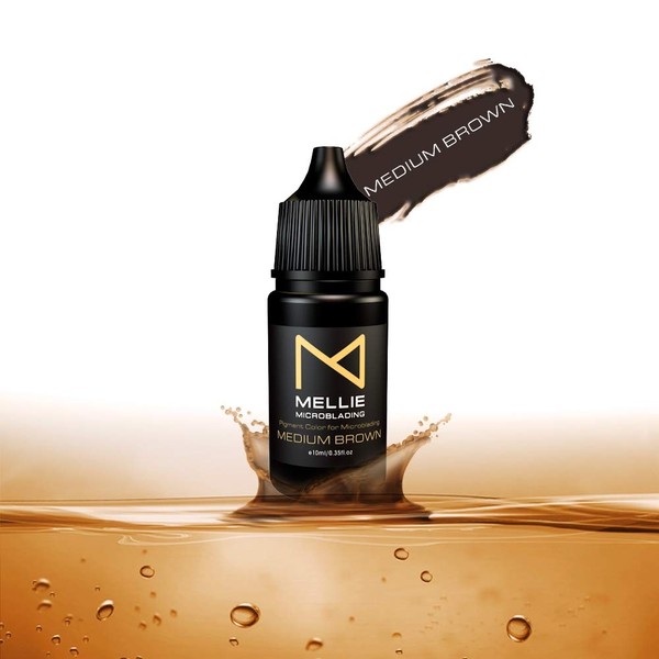 Mellie Microblading Pigment – Medium Brown 10 ml/.35fl.oz | Medical Grade | No Mixing | Long Lasting Tattoo Ink For Professionals PMU Supplies