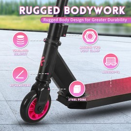 FREEDARE Pro Stunt Scooter for Kids & Teens 8 Years Old Above, Beginner Riders, 100mm PU Wheels, Freestyle Kick Scooter for Tricks, Pink