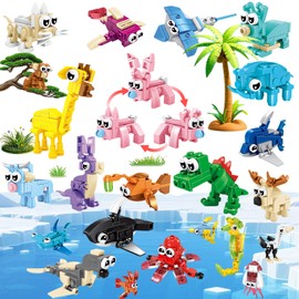 VEMBAP 24 Pack Party Favors for Kids, Mini Animal Building Blocks Set, Classroom Prizes, STEM Learning Toys,Easter Basket Stuffers, Birthday Gifts