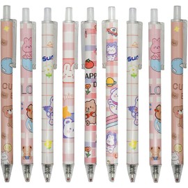 Maydahui Cute Animal Bear Rabbit Retractable Ballpoint Pens, Set of 12, 0.5mm, Black Ink, Gel Ballpoint Pens, Stylish, Stationery, Students, Gift, Present