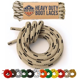 Mercury + Maia Honey Badger Boot Laces, USA Made Indestructible Shoelaces, Round Heavy Duty Bootlaces for Work & Hiking, Sand, 48 in (1p)