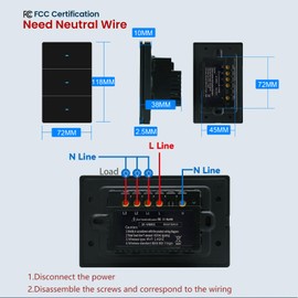 LOUYSGEN Smart Light Switch Need Neutral Wire,FCC Certified,2.4GHz WiFi Push Button Switch Compatible with Alexa,APP Control Compatible with Tuya/Smart Life,Black 3 Gang