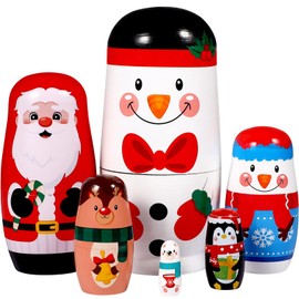 Ciieeo 6pcs Christmas Russian Nesting Dolls Wooden Matryoshka Dolls Christmas Russian Wooden Stacking Nested Stacking Dolls Toy for Christmas Party