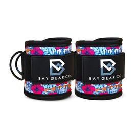 Bay Gear Co. Ankle Straps – Strong Hook and Loop System & Neoprene Padded for Cable Machine Glute Workouts, Slick Black Stainless Steel D Ring, Adjustable Fit for Men & Women, Tactical Hawaiian, Pair