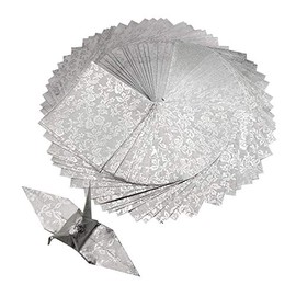 100 Origami Paper Sheets Paper Pack Silver Foil Flower Pattern 6x6 inches Square Sheets Origami Crane for Paper Craft, Origami Decoration