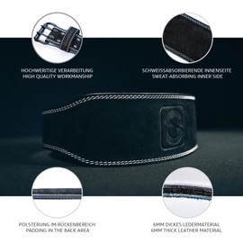 Weight-lifting belt, weightlifting belt, strength training, gym belt, weightlifting, powerlifting belt for strength sports such as deadlift, squats and body building, fitness belt with padding, black