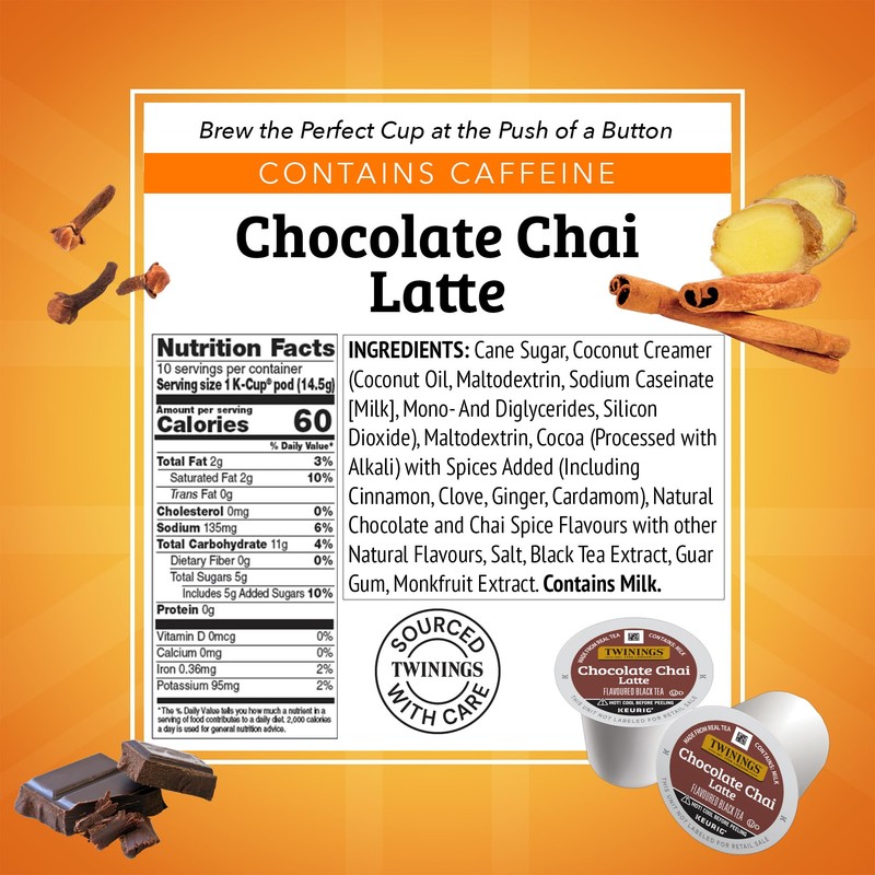 NEW Twinings Chocolate Chai Latte Tea 60 K-Cup Pods for