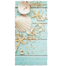 Nautical Style Starfish Hand Towels Seashells Beach Blue Wooden Bath Towels Soft Kitchen Dish Towels 13.6 X 29' for Household Daily Use | Home Decoration | Carry-On Hotel Gym Spa Sweat Towels