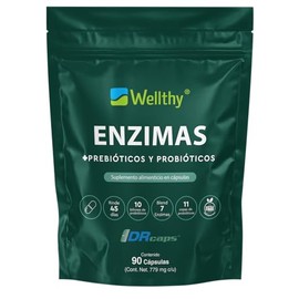 Wellthy Enzimas Digestivas 90 Cápsulas. Reforzado con Prebioticos y Probioticos. 10 Billones de Porbioticos 11 Cepas, 7 Enzimas, Bottle Free.         